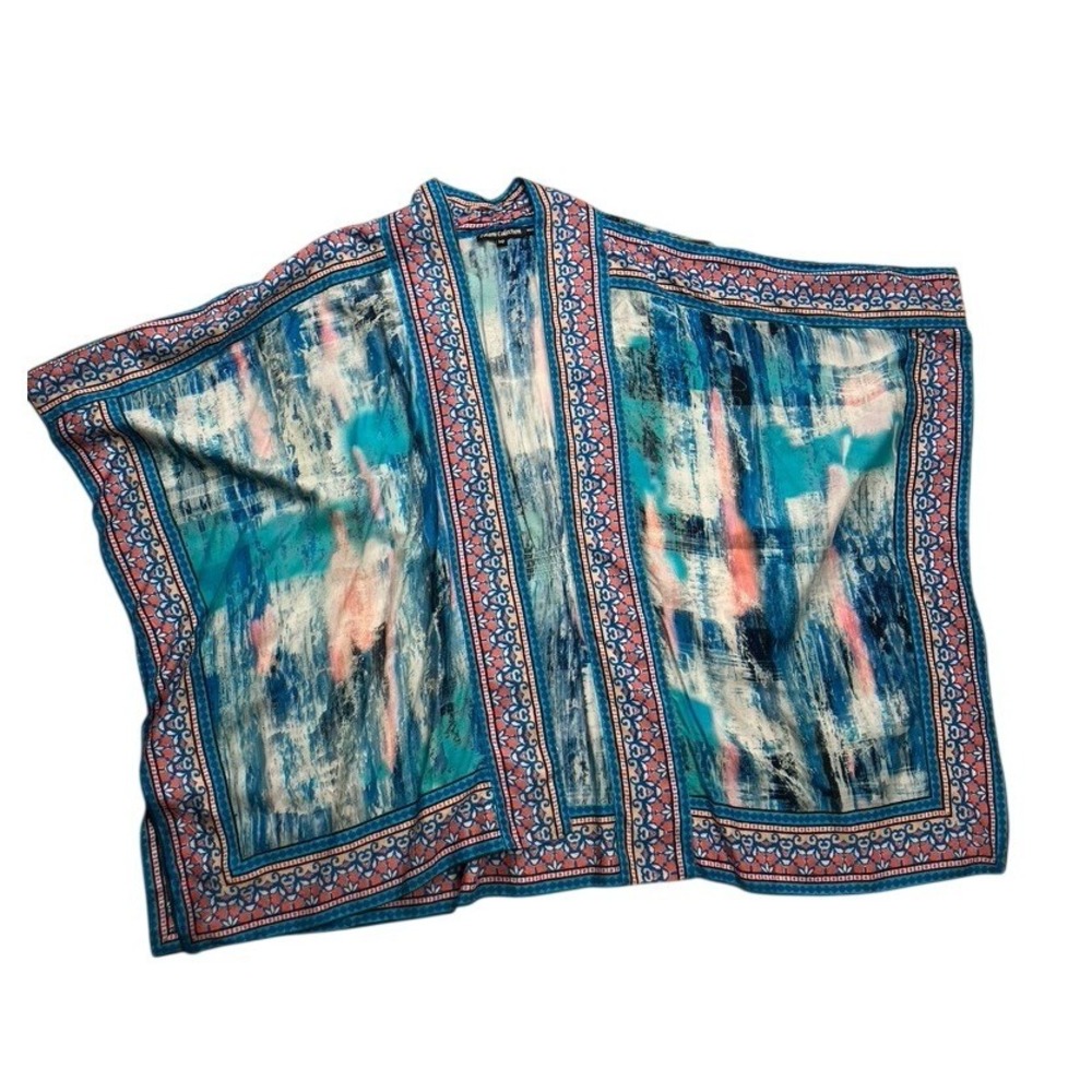 Tolani Collection Modal Kimono Cardigan Blue Abstract Ruched‎ Back MP A373845